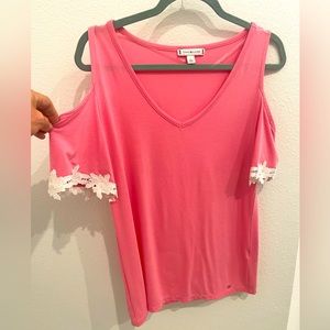 Pink Short Sleeve Top with White Trim size Medium Tommy Hilfiger